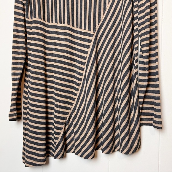 CAbi Striped Slant Tunic Top Large asymmetrical tan black stretch jersey knit - Picture 6 of 12
